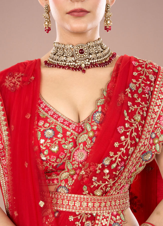 Mohey Women Radiant Red Lehenga