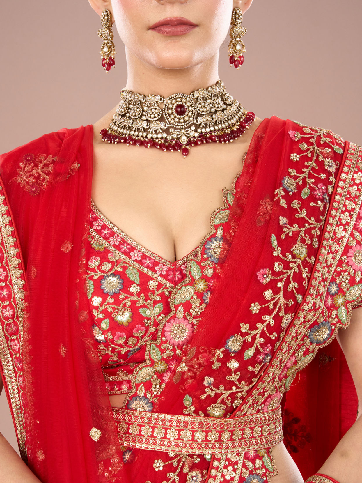 Mohey Women Radiant Red Lehenga