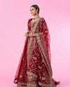 Mohey Women Maroon Majesty Velvet Bridal Lehenga
