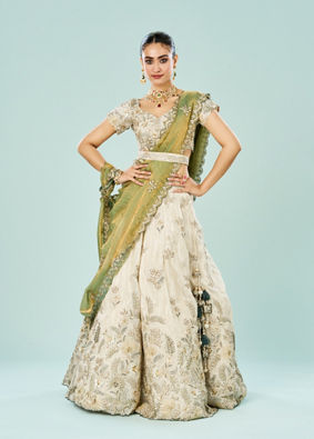 Mohey Women Elegant Cream Semi Bridal Lehenga