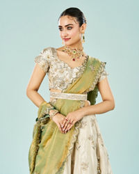 Mohey Women Elegant Cream Semi Bridal Lehenga