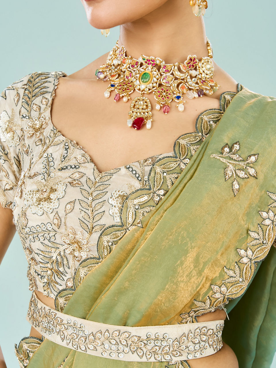 Mohey Women Elegant Cream Semi Bridal Lehenga