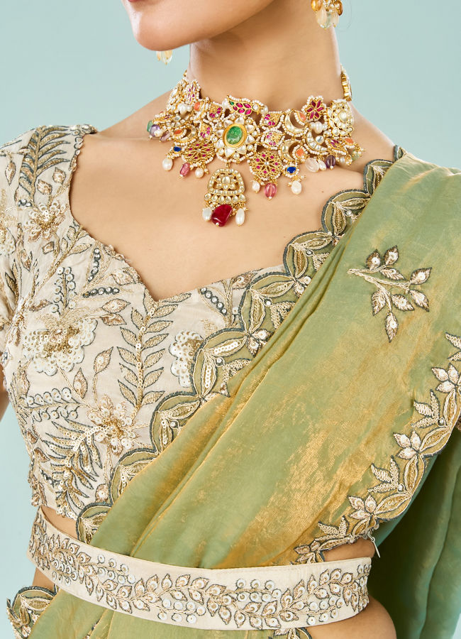 Mohey Women Elegant Cream Semi Bridal Lehenga