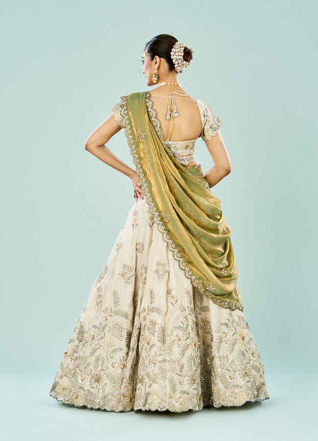 Mohey Women Elegant Cream Semi Bridal Lehenga
