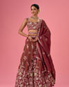 Wine Hue Chinon Layered Lehenga