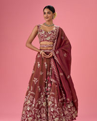 Mohey Women Wine Hue Chinon Layered Lehenga