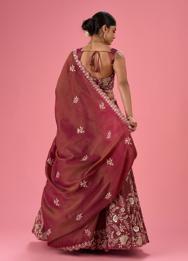 Mohey Women Wine Hue Chinon Layered Lehenga