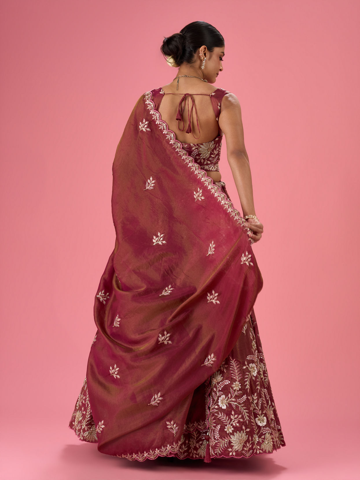 Mohey Women Wine Hue Chinon Layered Lehenga