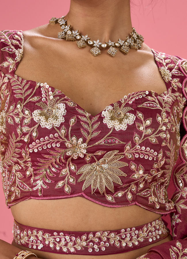 Mohey Women Wine Hue Chinon Layered Lehenga