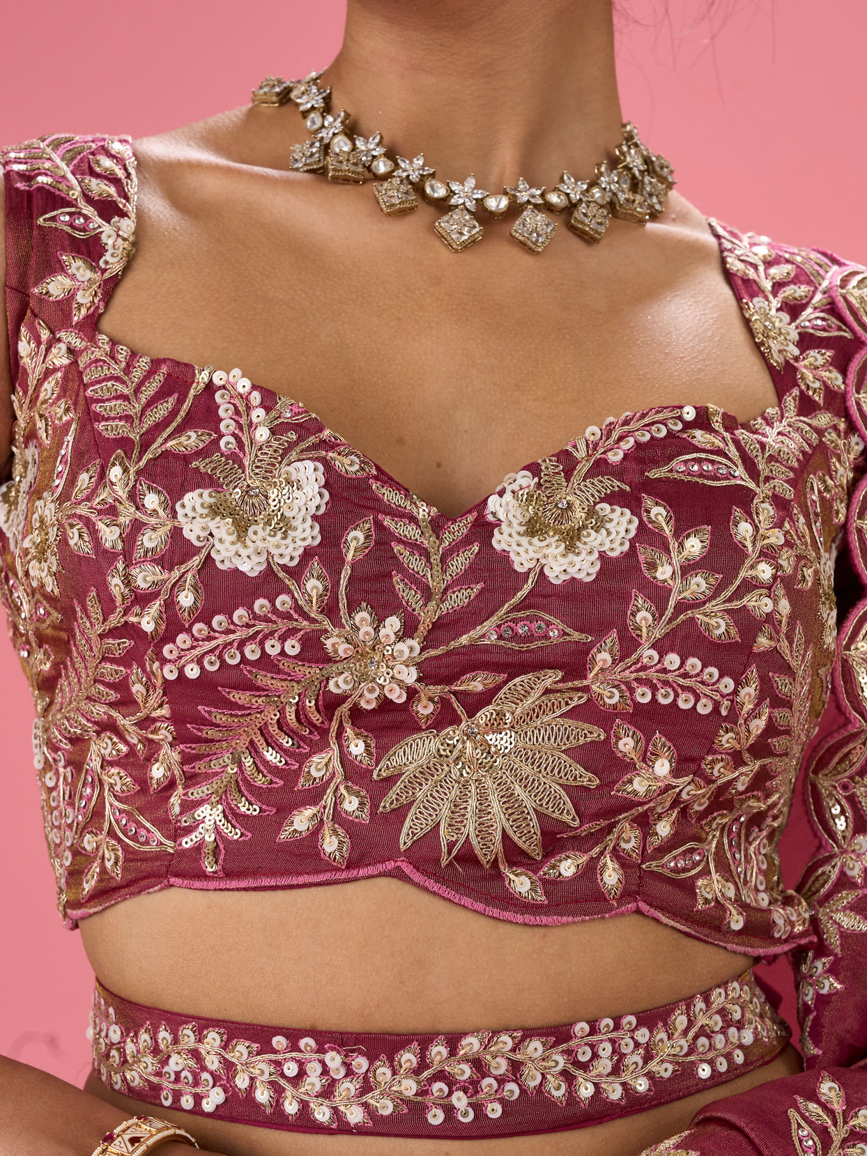 Mohey Women Wine Hue Chinon Layered Lehenga