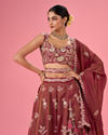 Mohey Women Wine Hue Chinon Layered Lehenga