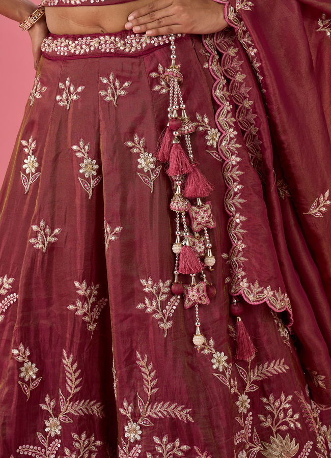 Mohey Women Wine Hue Chinon Layered Lehenga