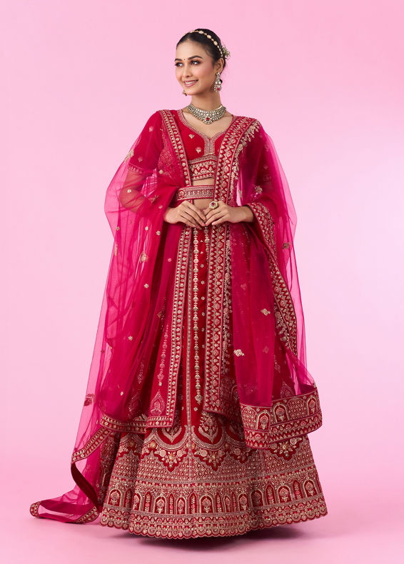 Mohey Women Velvety Rani Pink Bridal Lehenga