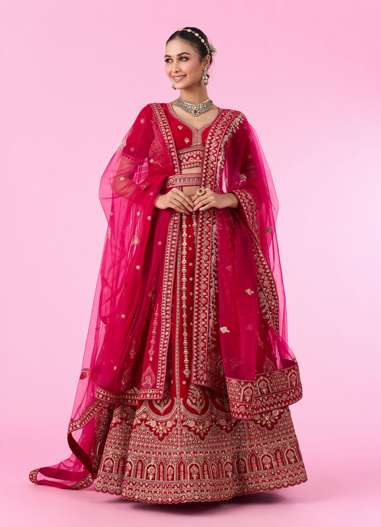 Mohey Women Velvety Rani Pink Bridal Lehenga