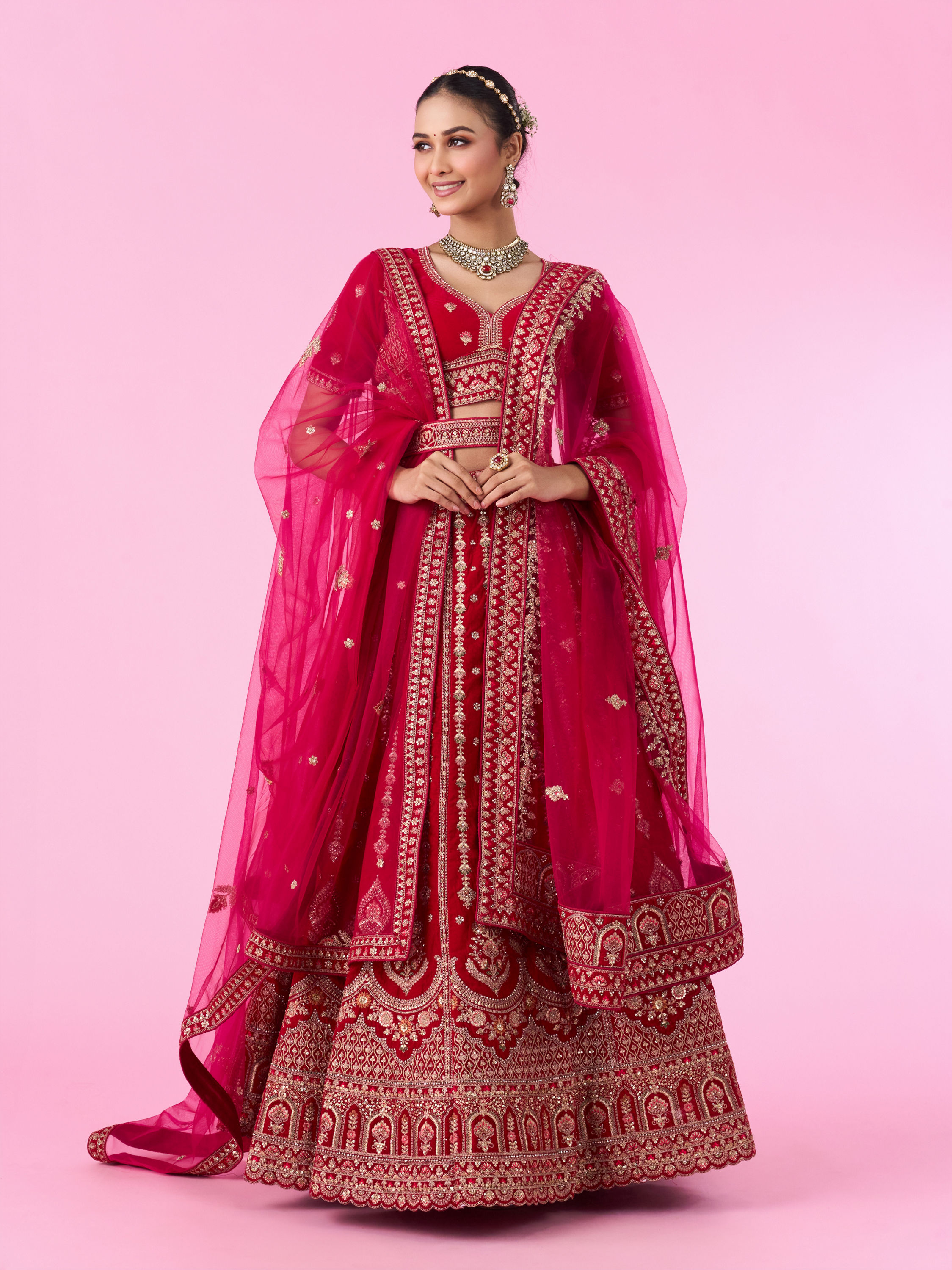 Mohey Women Velvety Rani Pink Bridal Lehenga