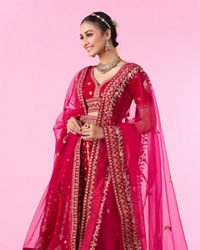 Mohey Women Velvety Rani Pink Bridal Lehenga