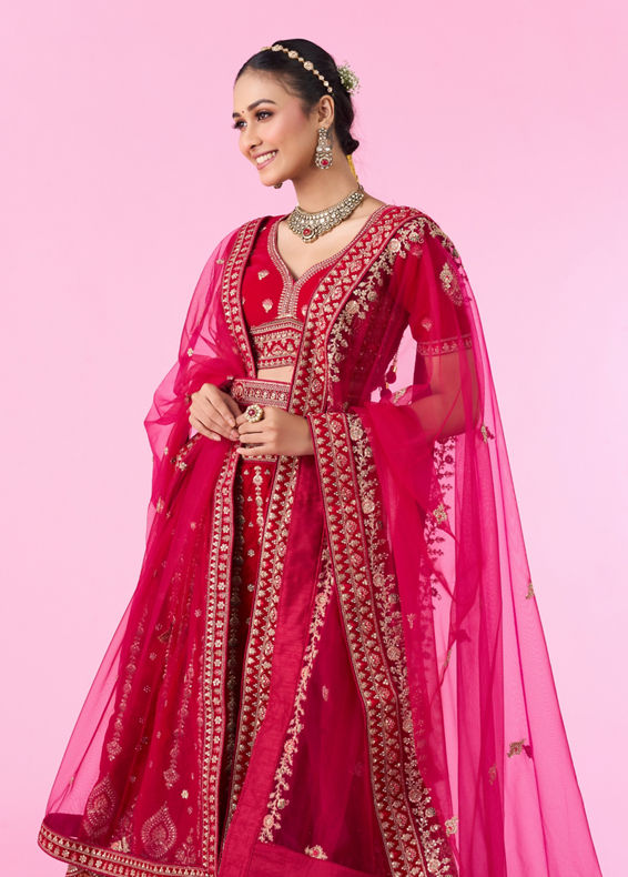 Mohey Women Velvety Rani Pink Bridal Lehenga