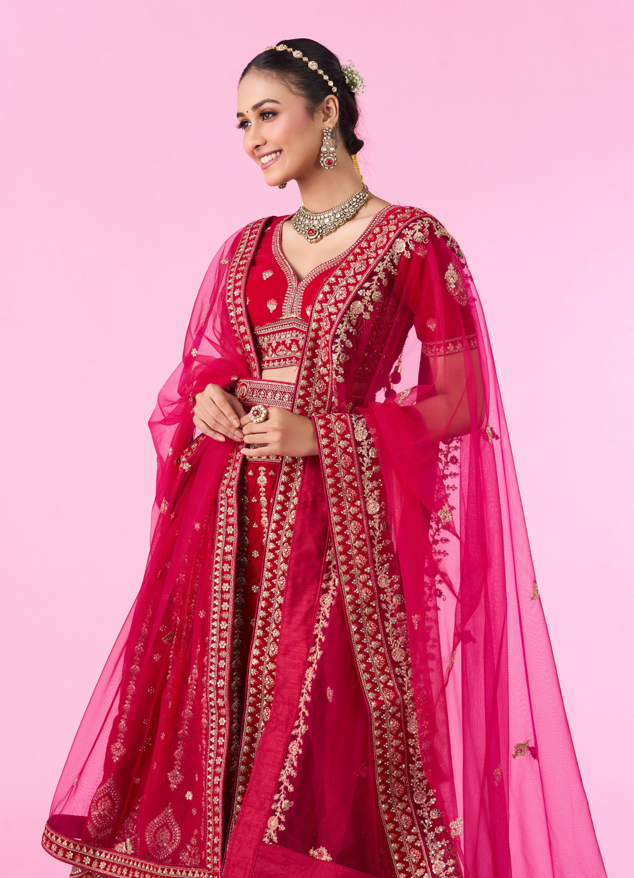 Mohey Women Velvety Rani Pink Bridal Lehenga