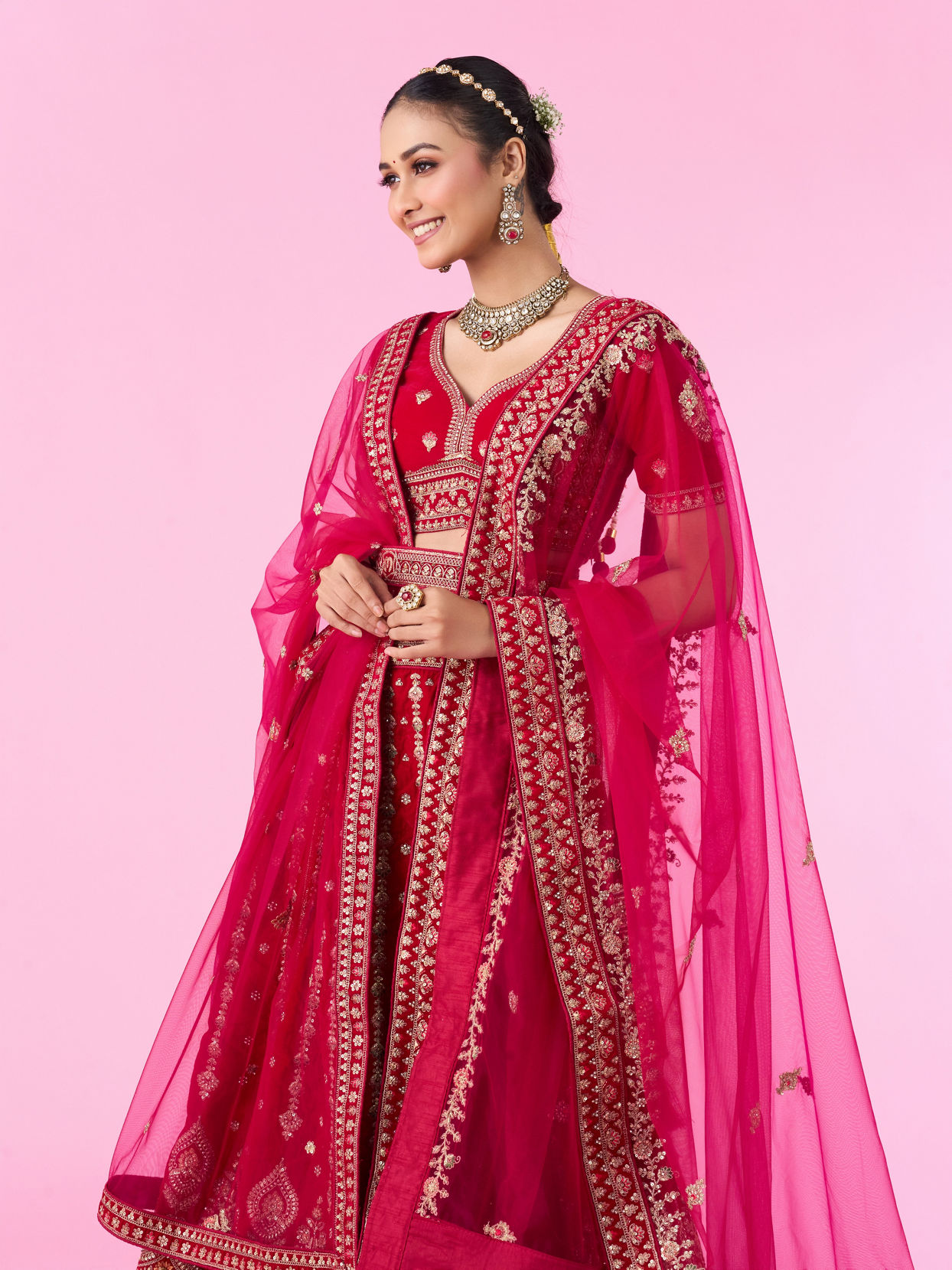 Mohey Women Velvety Rani Pink Bridal Lehenga