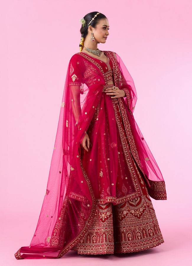 Mohey Women Velvety Rani Pink Bridal Lehenga
