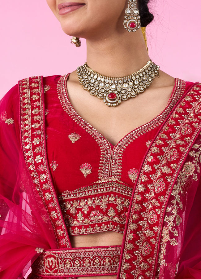 Mohey Women Velvety Rani Pink Bridal Lehenga