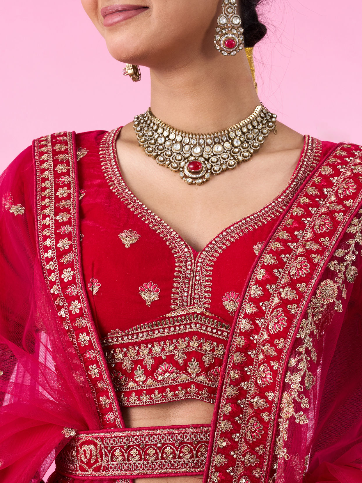 Mohey Women Velvety Rani Pink Bridal Lehenga