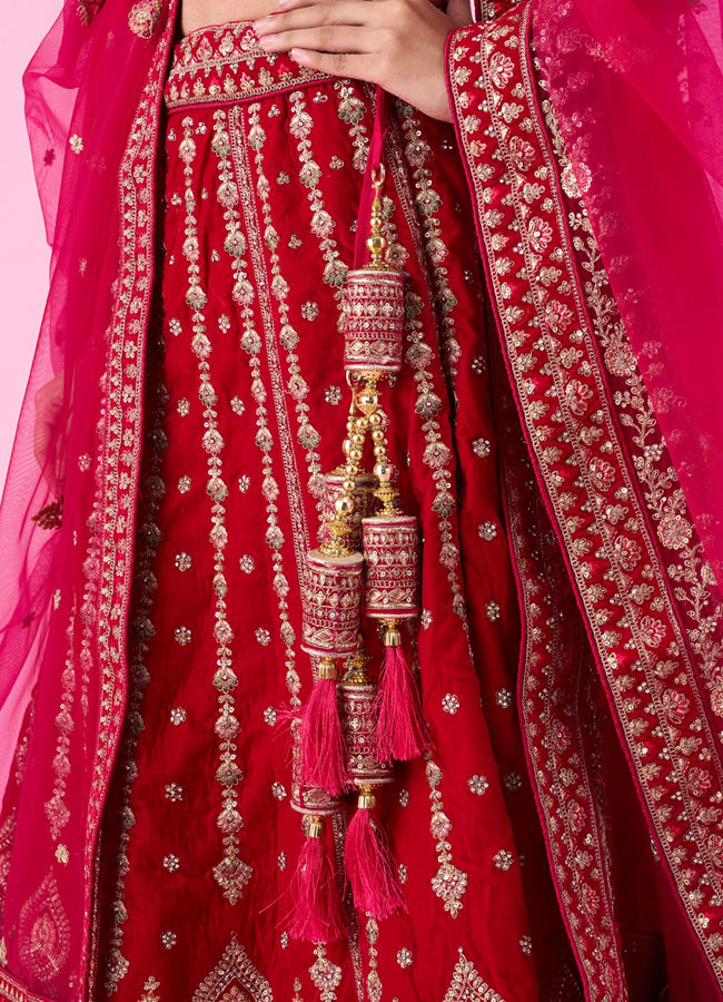 Mohey Women Velvety Rani Pink Bridal Lehenga
