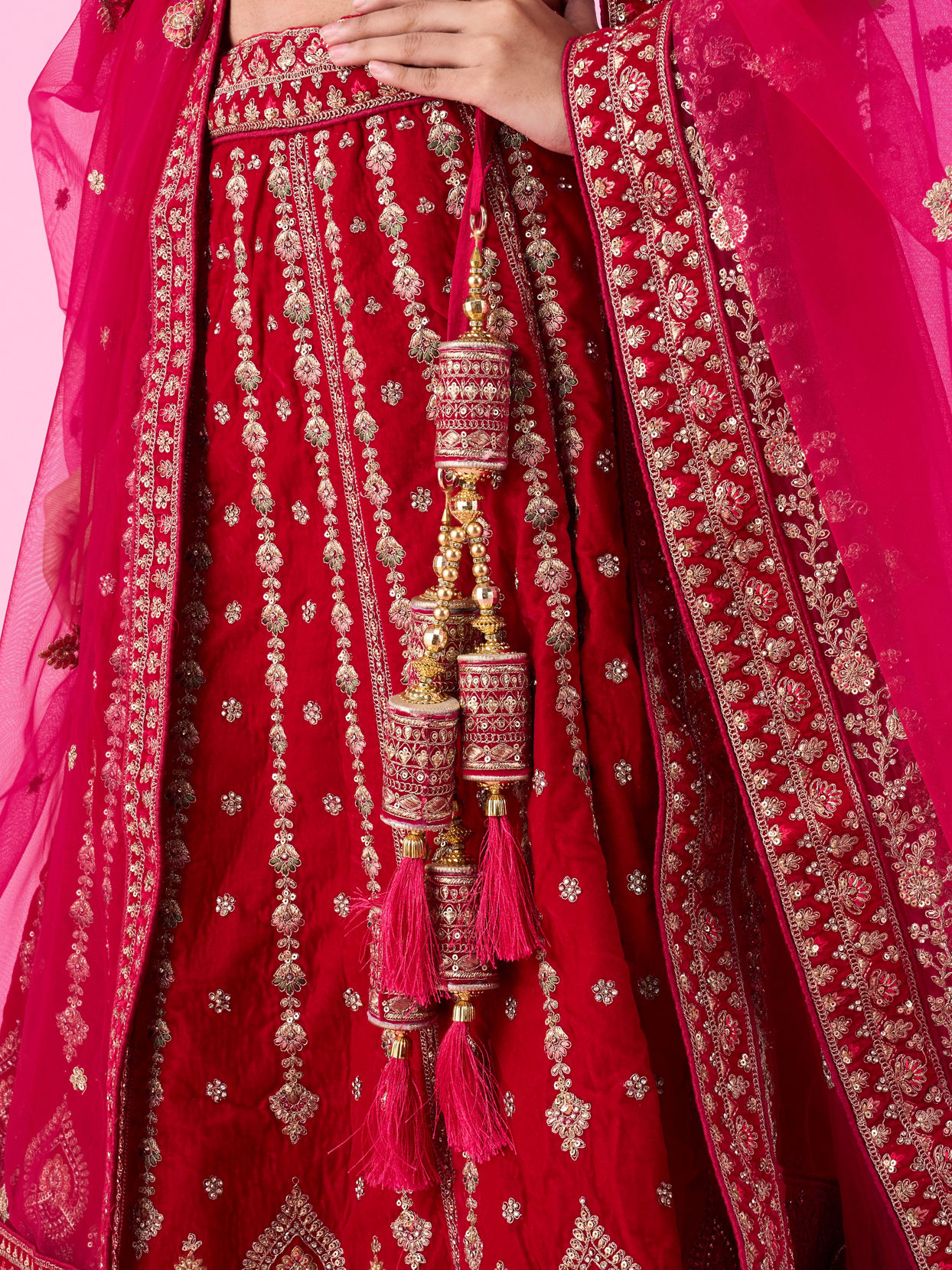 Mohey Women Velvety Rani Pink Bridal Lehenga