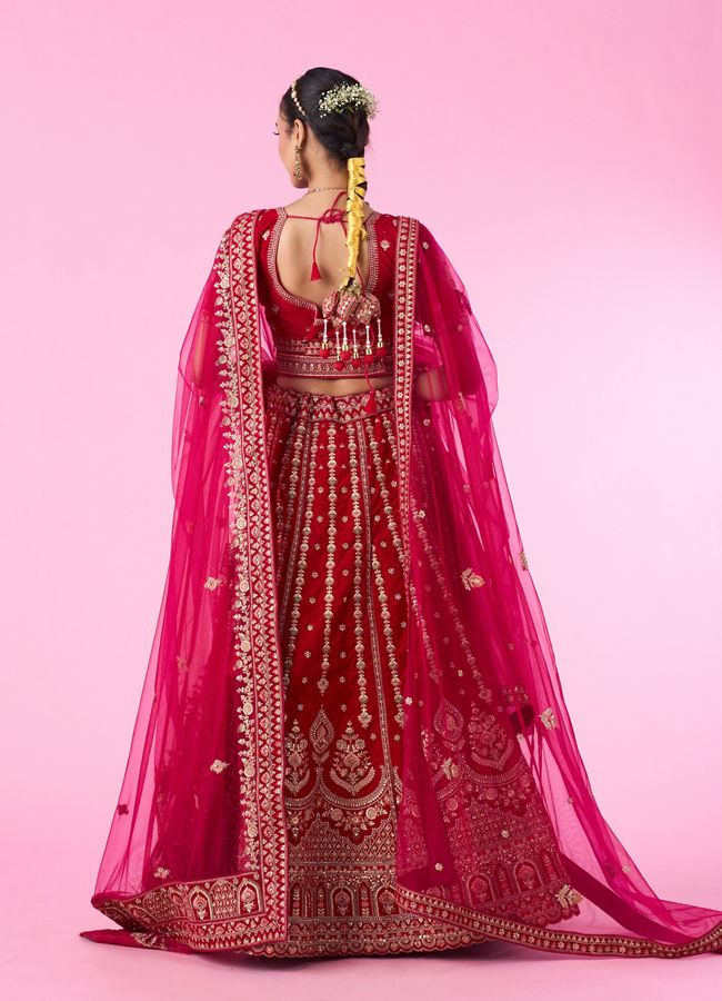 Mohey Women Velvety Rani Pink Bridal Lehenga