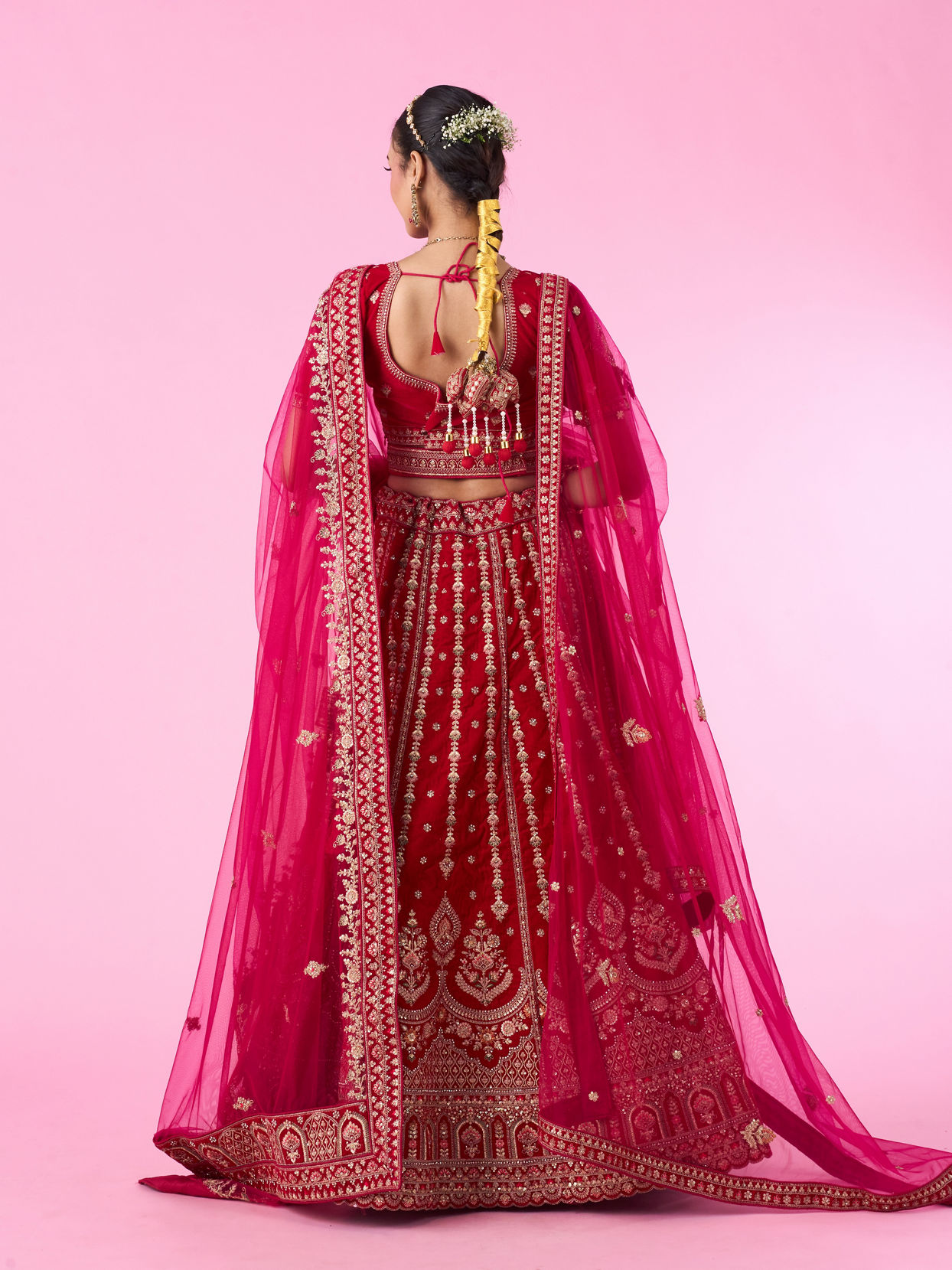 Mohey Women Velvety Rani Pink Bridal Lehenga