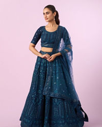 Mohey Women Blue Net Lehenga Set