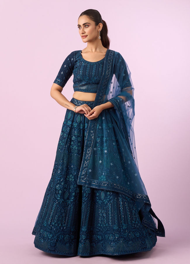 Mohey Women Blue Net Lehenga Set