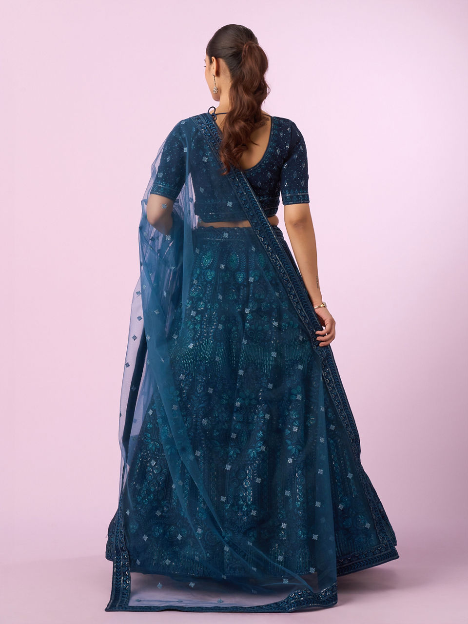 Mohey Women Blue Net Lehenga Set
