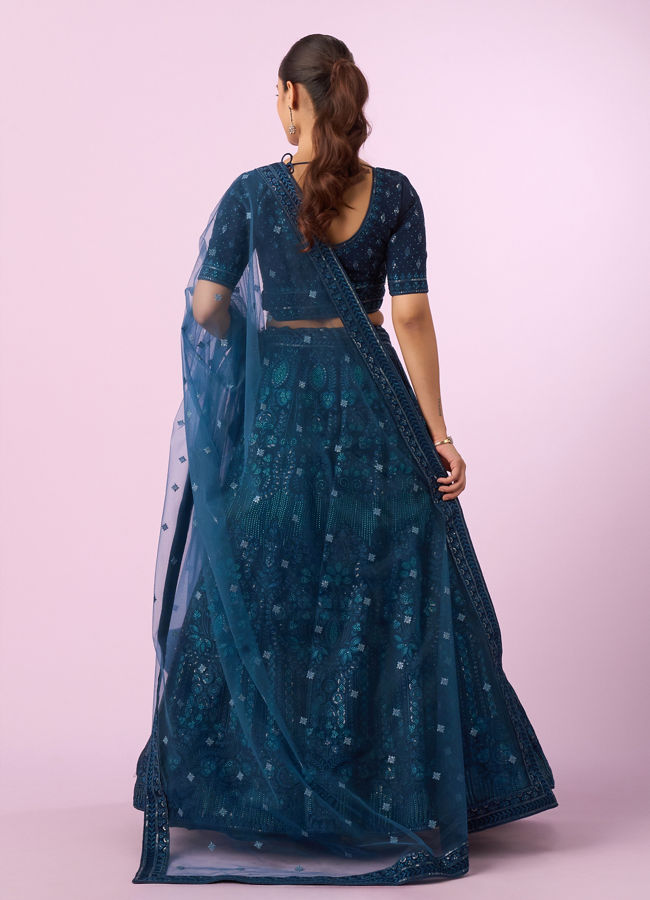 Mohey Women Blue Net Lehenga Set