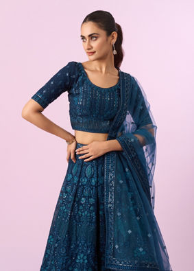 Mohey Women Blue Net Lehenga Set