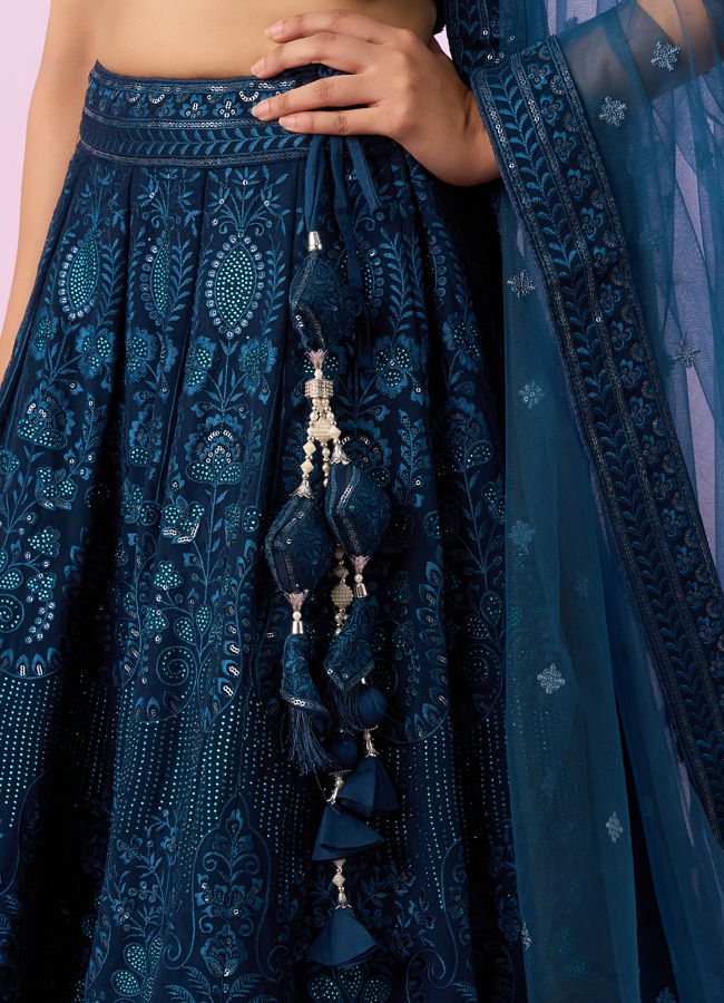 Mohey Women Blue Net Lehenga Set