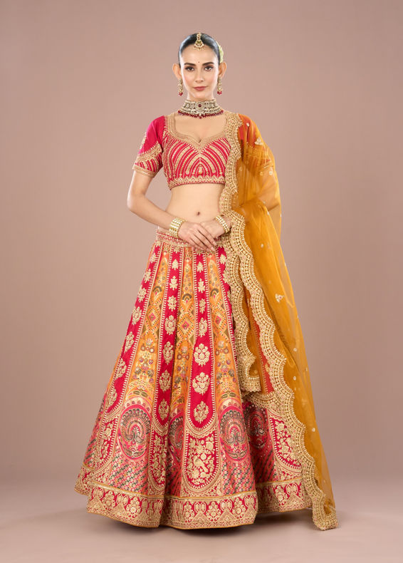 Mohey Women Pink Celebration Bliss Semi Bridal Lehenga