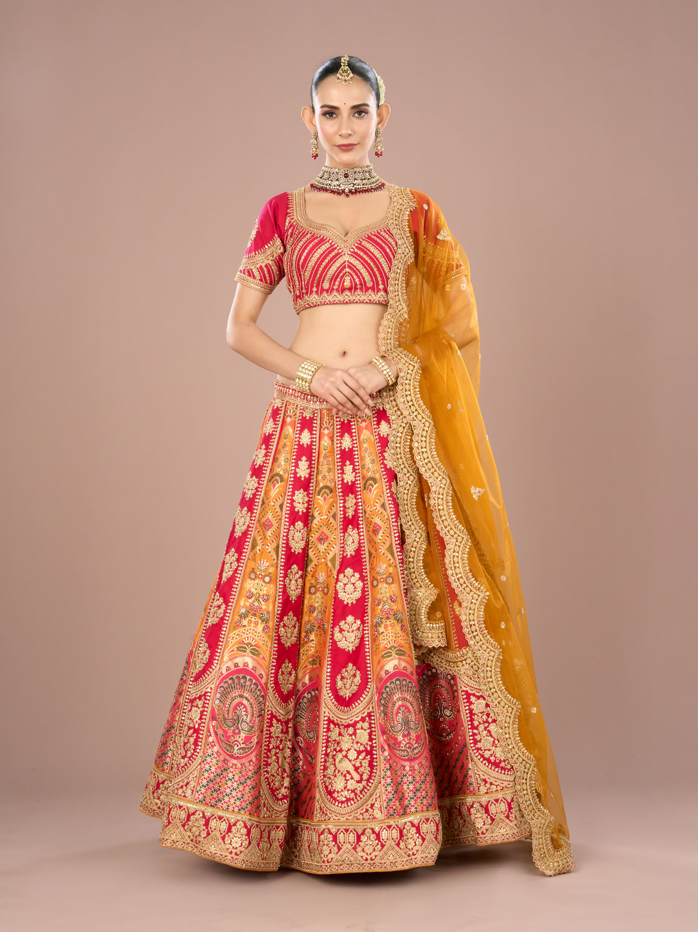 Mohey Women Pink Celebration Bliss Semi Bridal Lehenga