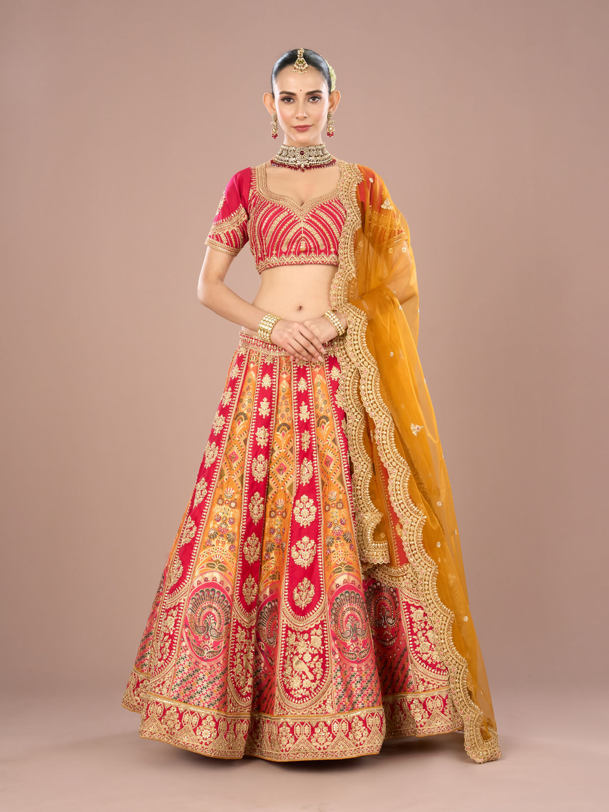 Mohey Women Pink Celebration Bliss Semi Bridal Lehenga