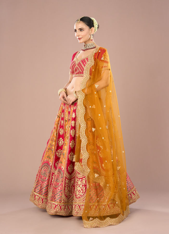 Mohey Women Pink Celebration Bliss Semi Bridal Lehenga