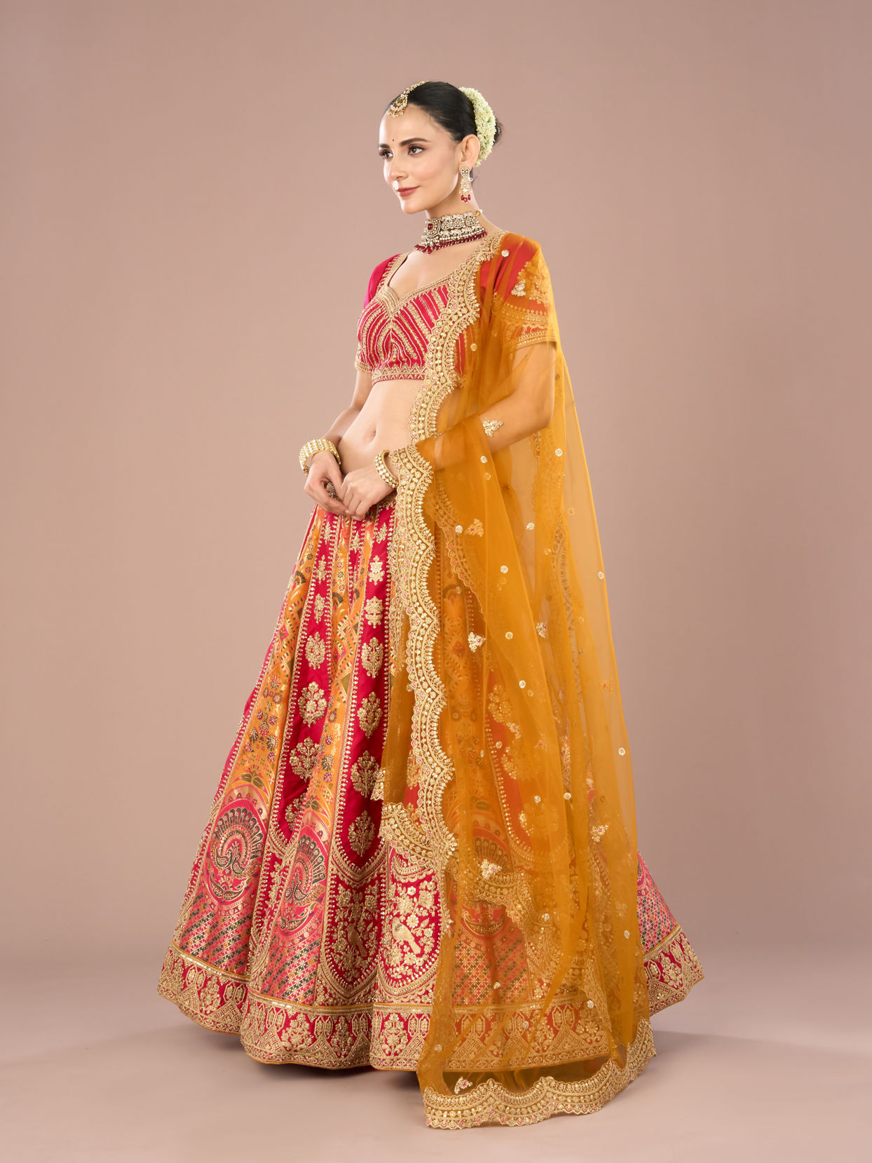 Mohey Women Pink Celebration Bliss Semi Bridal Lehenga