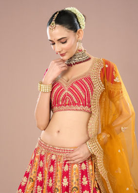 Mohey Women Pink Celebration Bliss Semi Bridal Lehenga