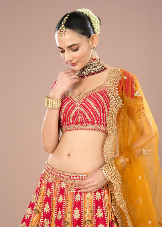 Mohey Women Pink Celebration Bliss Semi Bridal Lehenga