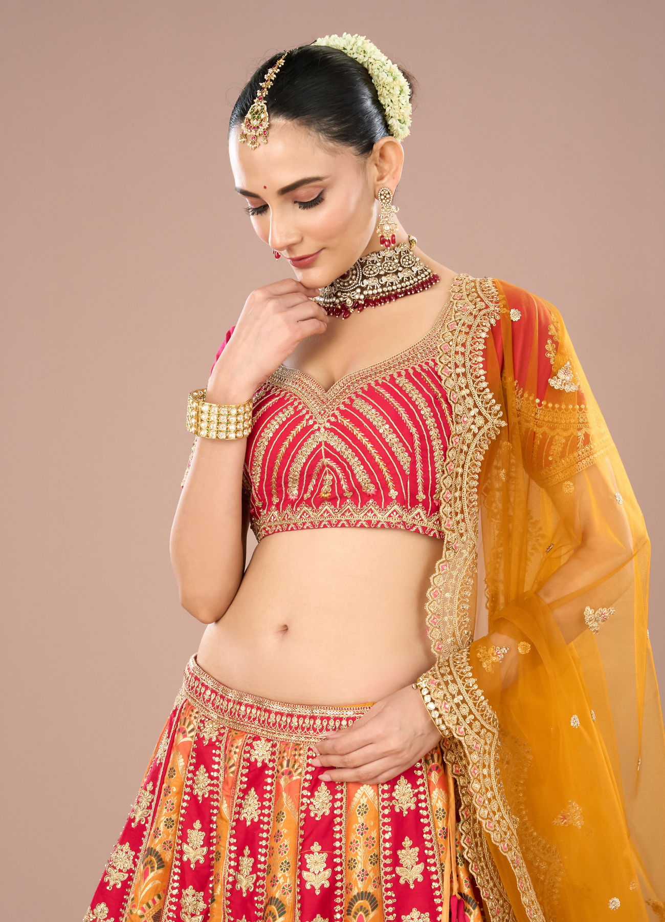 Mohey Women Pink Celebration Bliss Semi Bridal Lehenga