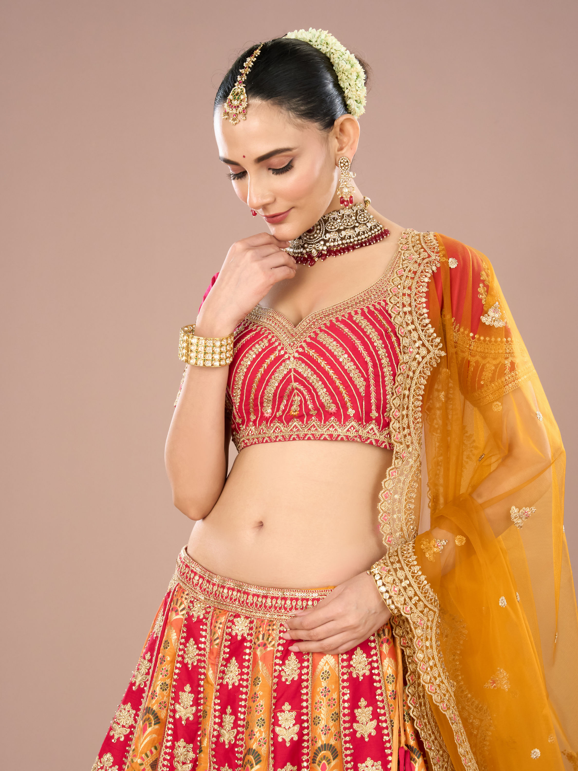Mohey Women Pink Celebration Bliss Semi Bridal Lehenga
