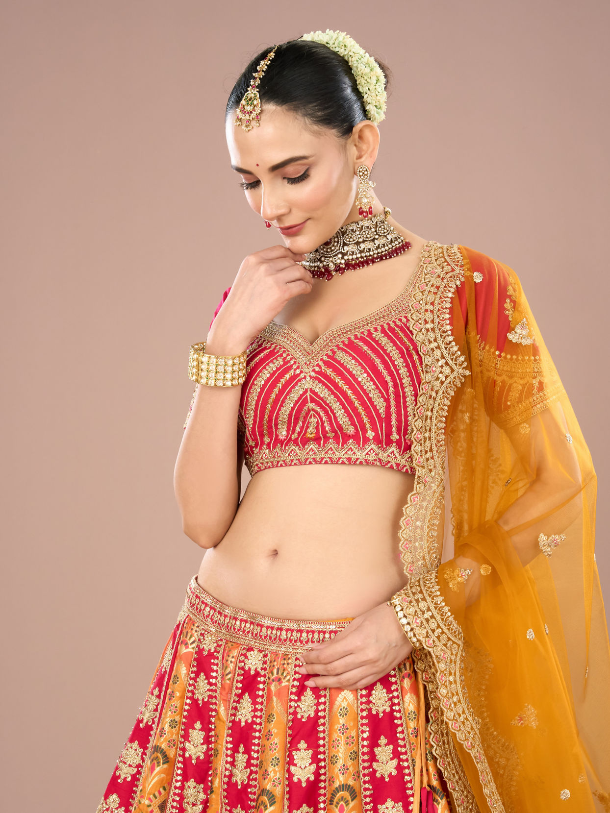 Mohey Women Pink Celebration Bliss Semi Bridal Lehenga