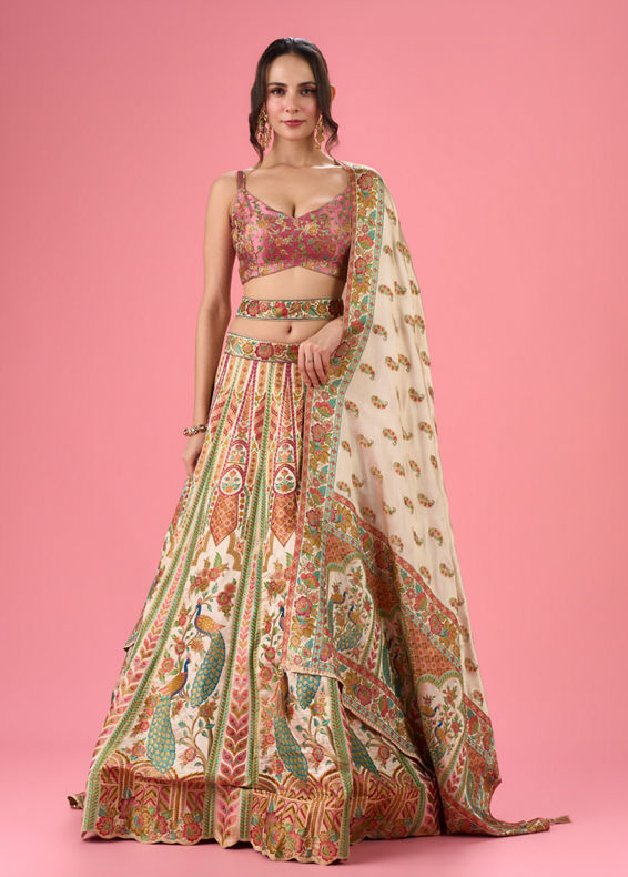 Mohey Women Radiant Cream Lehenga Ensemble