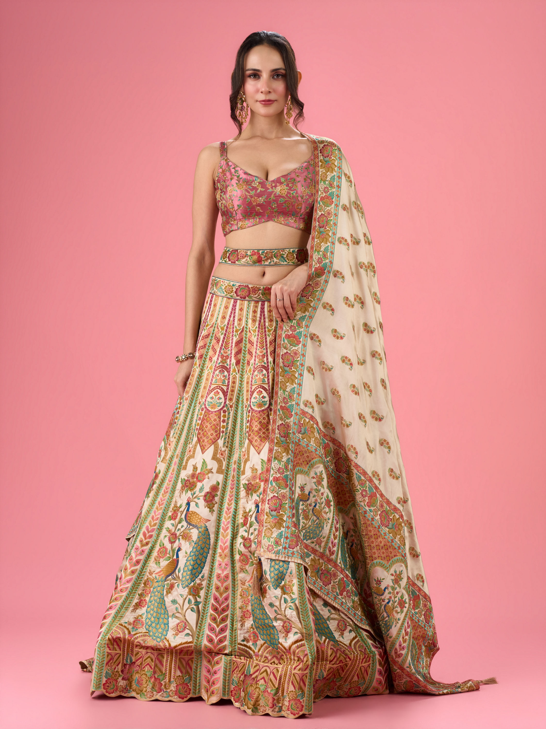 Mohey Women Radiant Cream Lehenga Ensemble