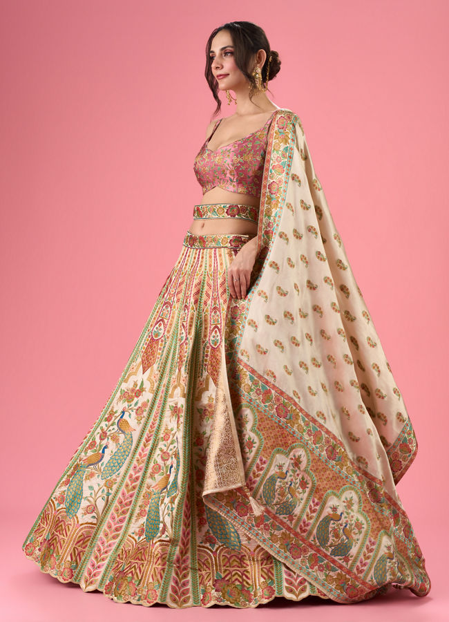 Mohey Women Radiant Cream Lehenga Ensemble