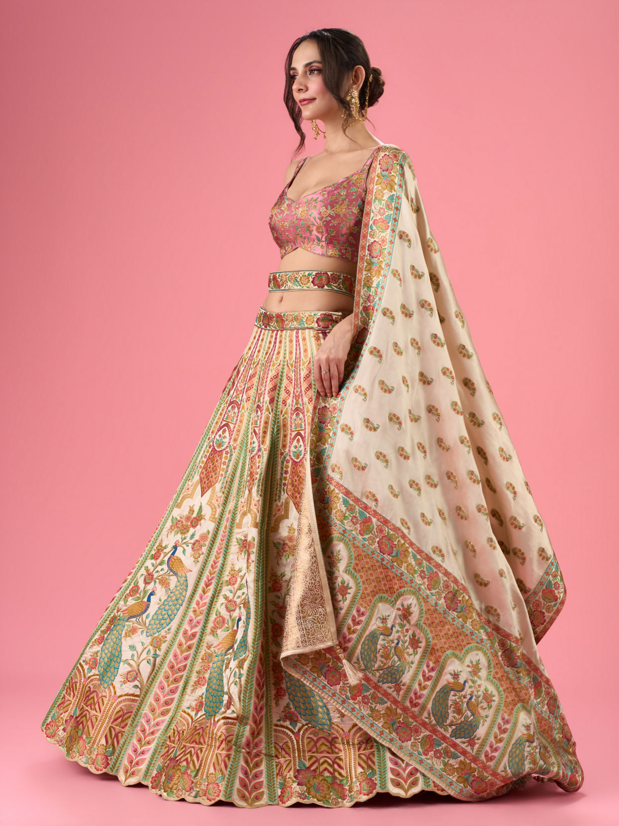 Mohey Women Radiant Cream Lehenga Ensemble